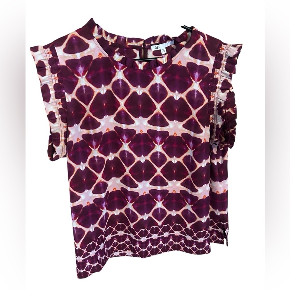 DR2 Business Office Sleeves-less Ruffled Colorful Blouse Size XL